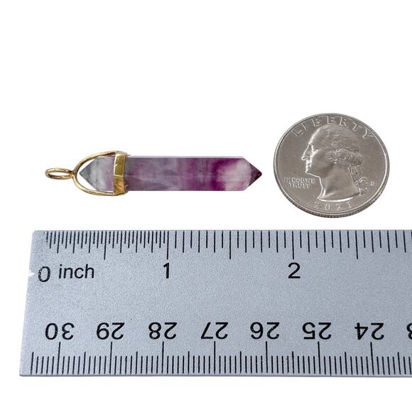 Estate Gold-Tone Sterling Silver 925 Fluorite Point Pendant - Picture 8 of 9